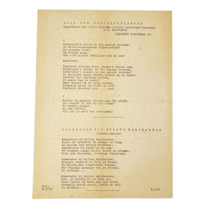 Original WWII Dutch Waffen-SS song leaflet