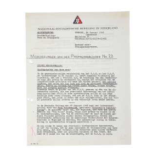 Original WWII Dutch NSB document ‘Announcements from the Propaganda leader’