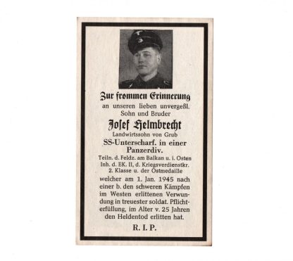 Original WWII German Waffen-SS Panzer death card - Westfront