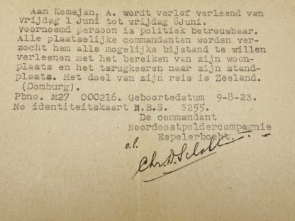 Original WWII Dutch 'Nederlandse Binnenlandse Strijdkrachten' document Domburg