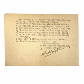 Original WWII Dutch 'Nederlandse Binnenlandse Strijdkrachten' document Domburg