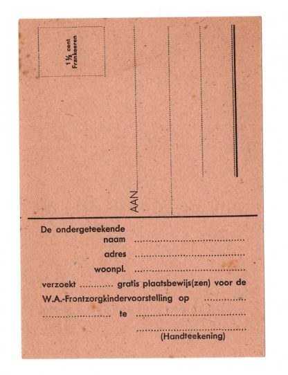 Original WWII Dutch NSB W.A. Frontzorg children performance invitation card