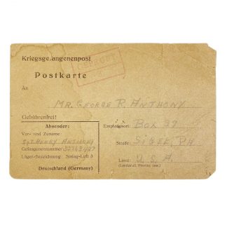 Original WWII US Stalag-Luft 3 postcard – American Sergeant Henry Anthony