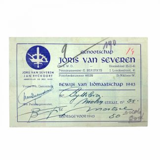 Original WWII Flemish Verdinaso ‘Joris van Severen’ society membership card