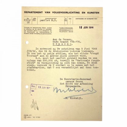 Original WWII Dutch NSB letter Max Blokzijl
