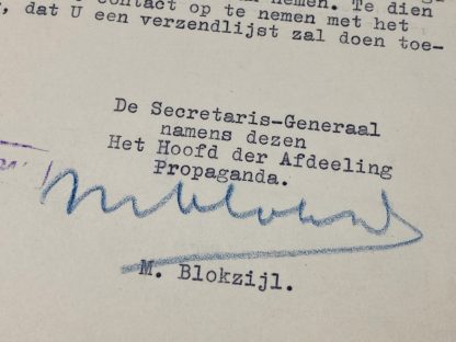 Original WWII Dutch NSB letter Max Blokzijl