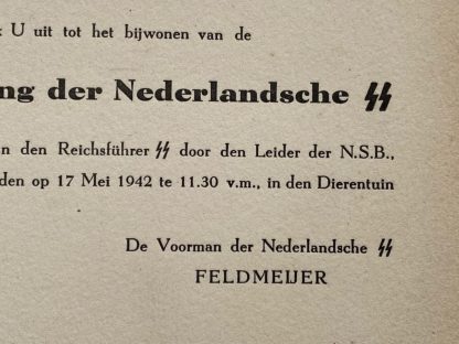 Original WWII Dutch SS invitation card Feldmeijer