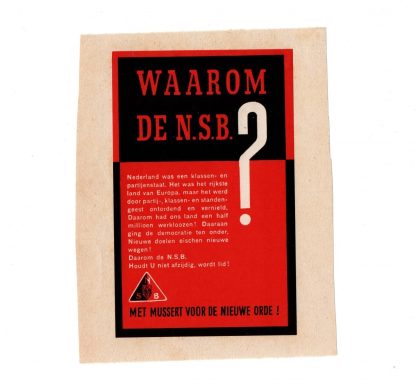 Original WWII Dutch NSB flyer - Why the N.S.B. ?