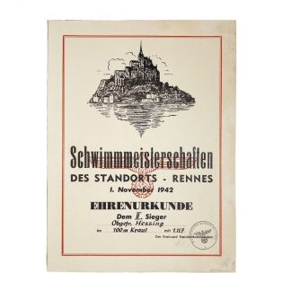 Original WWII German sport citation Rennes (France)