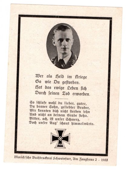 Original WWII German Luftwaffe death card – Sicily (Italy)
