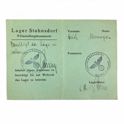 Original WWII SS-Umsiedlungskommando Lager Stahnsdorf ausweis