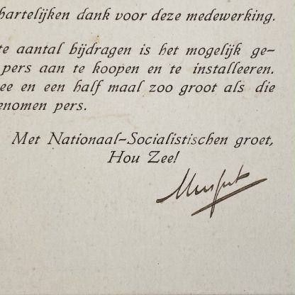 Original WWII Dutch NSB Anton Mussert hand signed autograph