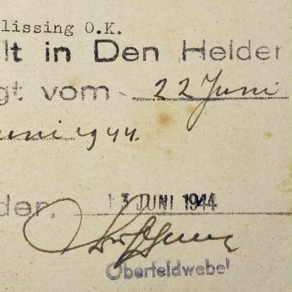 Original WWII Dutch documents 'Verteidigungsbereich Den Helder'