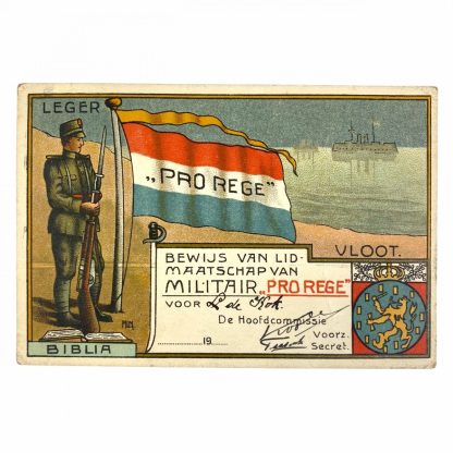 Original Pré 1940 Dutch army 'Pro Rege' membership card