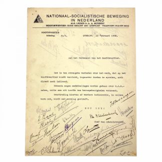 Original WWII Dutch NSB headquarters document with autographs