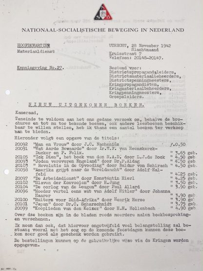 Original WWII Dutch NSB document - Newly released books