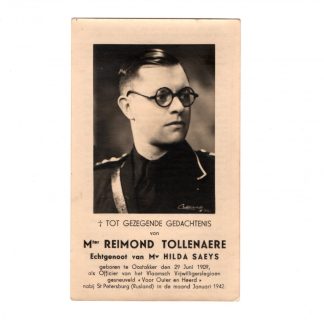 Original WWII Flemish Waffen-SS volunteer legion Reimond Tollenaere death card