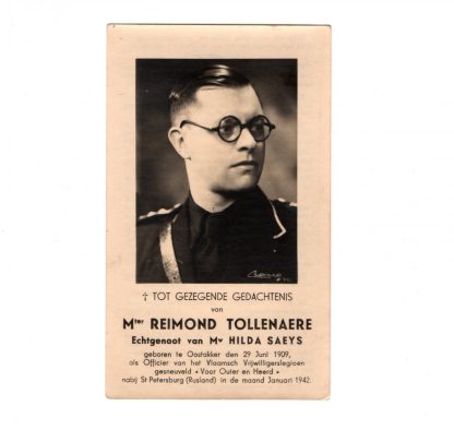 Original WWII Flemish Waffen-SS volunteer legion Reimond Tollenaere death card