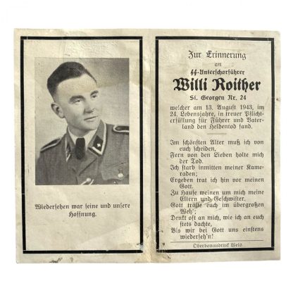 Original WWII German Waffen-SS death card