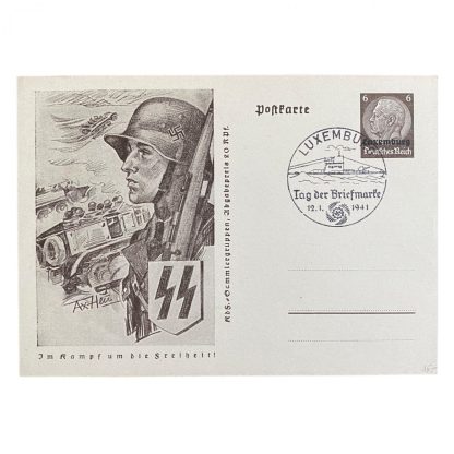 Original WWII German Waffen-SS postcard Luxemburg