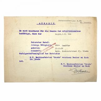 Original WWII German ausweis Breda