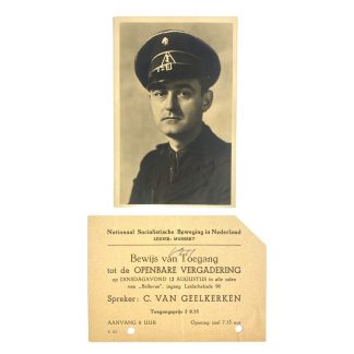 Original WWII Dutch NSB Cornelis van Geelkerken autograph and entrance ticket