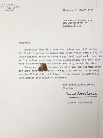 Original WWII Dutch NSB letter with signature Ernst Voorhoeve