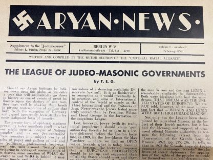 Original WWII British newspaper 'Aryan News' 1936