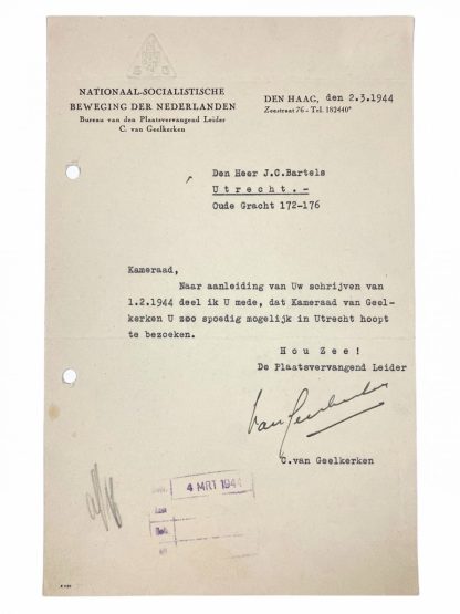 Original WWII Dutch NSB Cornelis van Geelkerken letter and photo