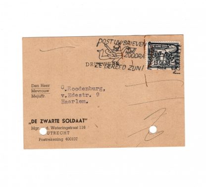 Original WWII Dutch NSB 'De Zwarte Soldaat' contribution card