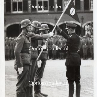 Original WWII Dutch Waffen-SS volunteer photo - Arie Zondervan hands over the Legion flag in Den Haag
