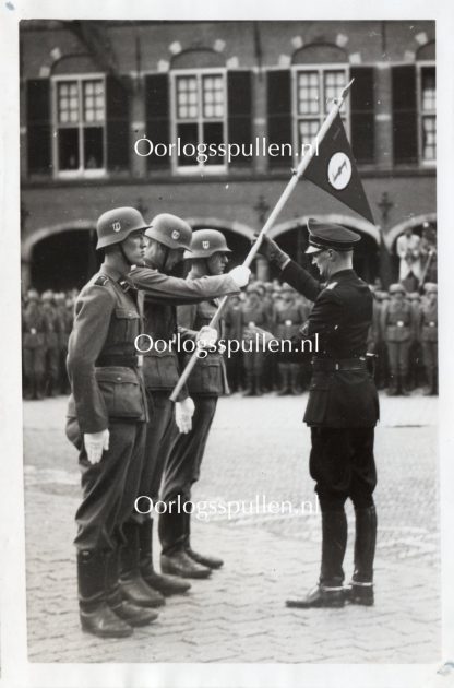 Original WWII Dutch Waffen-SS volunteer photo - Arie Zondervan hands over the Legion flag in Den Haag