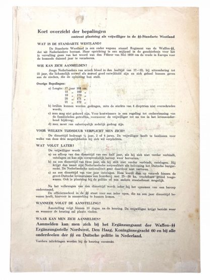 Original WWII Dutch Waffen-SS 'Westland' recruitment leaflet