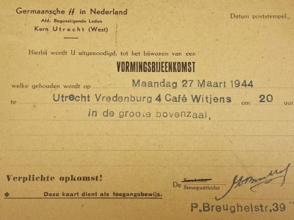 Original WWII Dutch Germaansche SS invitation card Utrecht