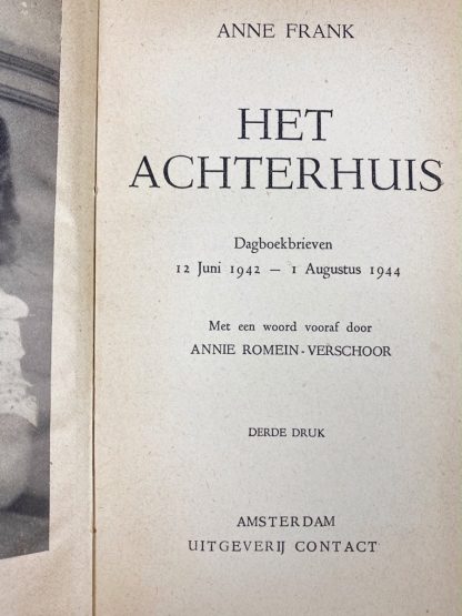 Original 1948 3rd print Anne Frank 'Het Achterhuis' book