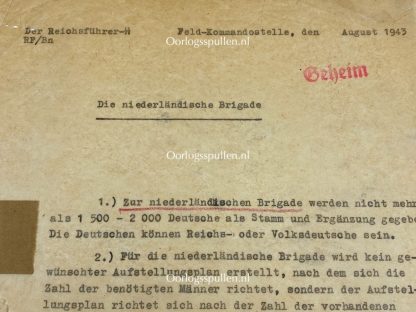 Original WWII German Waffen-SS Heinrich Himmler secret documents about the SS-Freiwilligen-Panzer-Grenadier-Brigade 'Nederland’