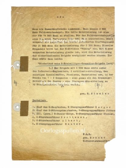 Original WWII German Waffen-SS Heinrich Himmler secret documents about the SS-Freiwilligen-Panzer-Grenadier-Brigade 'Nederland’