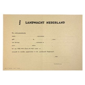 Original WWII Dutch 'Landwacht Nederland' registration form