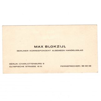 Original WWII Dutch NSB business card Max Blokzijl