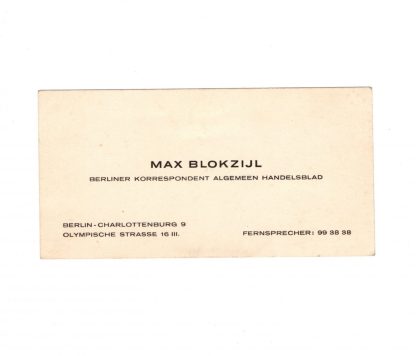 Original WWII Dutch NSB business card Max Blokzijl