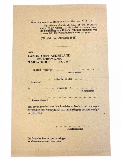 Original WWII Dutch 34. SS-Freiwilligen-Grenadier-Division Landstorm Nederland recruitment leaflet