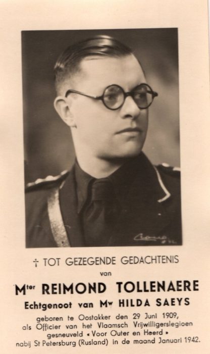 Original WWII Flemish Waffen-SS volunteer legion Reimond Tollenaere death card