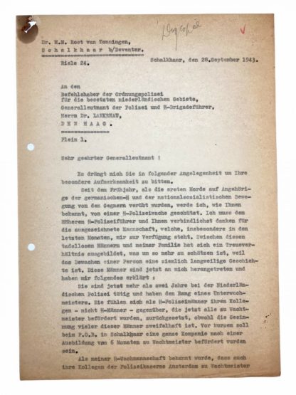 Original WWII Dutch NSB Rost van Tonningen letter and photo