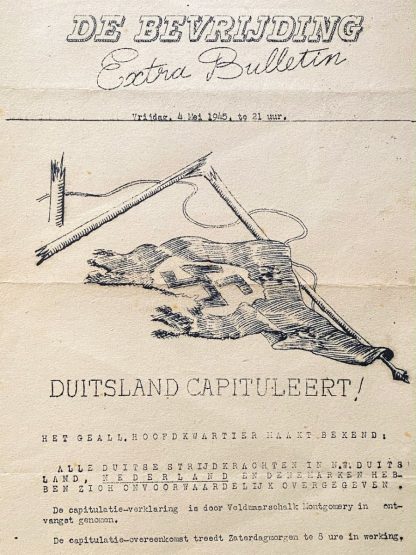 Original WWII Dutch resistance Liberation leaflet - Germany surrenders!