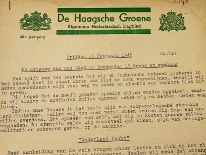 Original WWII Dutch resistance newspaper - De Haagsche Groene