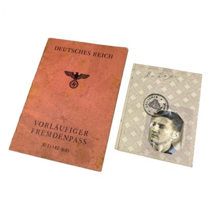 Original WWII Dutch persoonsbewijs and 'Vorläufiger Fremdenpass' Waalwijk