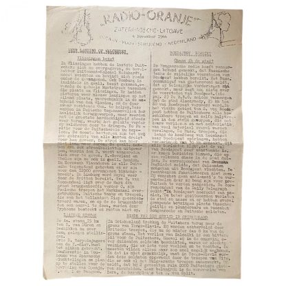 Original WWII Dutch resistance 'Radio Oranje' newspaper - Walcheren/Vlissingen/Hürtgen news