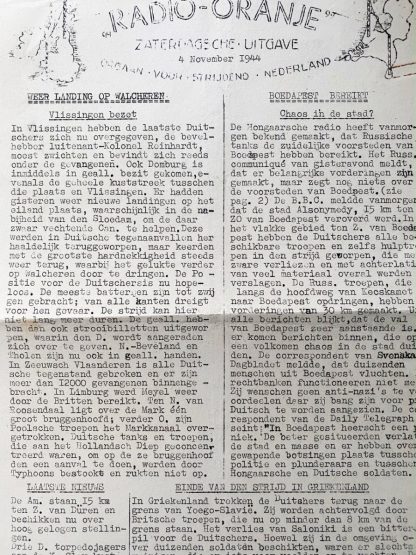 Original WWII Dutch resistance 'Radio Oranje' newspaper - Walcheren/Vlissingen/Hürtgen news