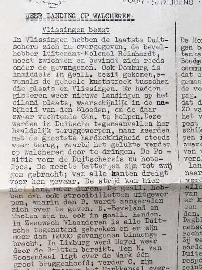 Original WWII Dutch resistance 'Radio Oranje' newspaper - Walcheren/Vlissingen/Hürtgen news