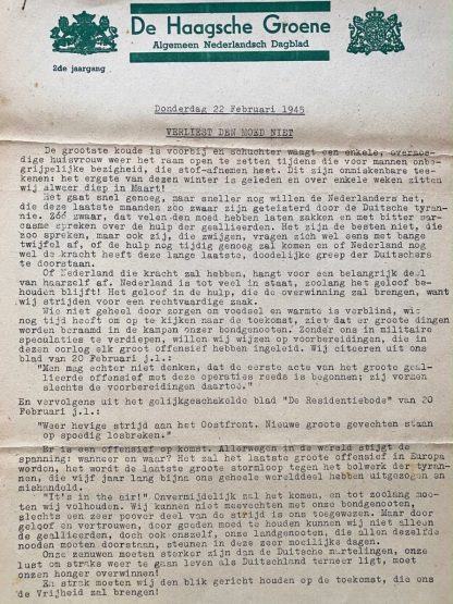Original WWII Dutch resistance newspaper - De Haagsche Groene